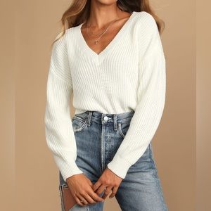 Lulu’s Double the Fun Reversible Knit Sweater White